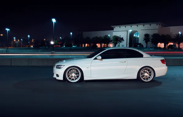 Картинка белый, ночь, бмв, BMW, профиль, white, 335i, E93