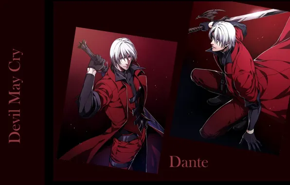 Картинка меч, парень, убийца, Dante, седой, красный плащ, крутой, Devil May Cry