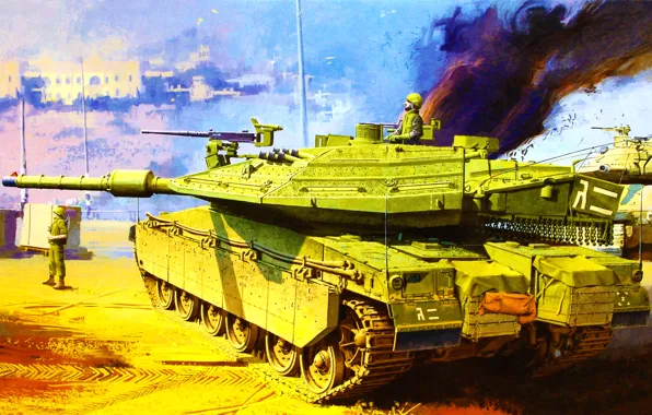 War, art, painting, tank, MERKAVA IV. LIC