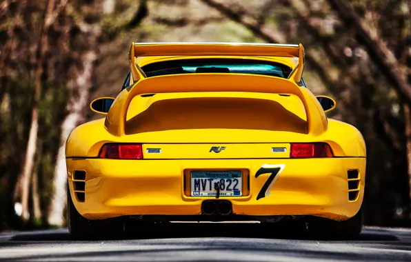 Картинка 911, Porsche, road, yellow, back, 993, ruf, ctr2