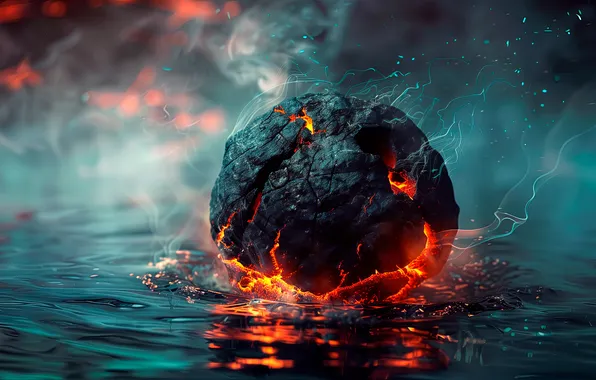 Картинка smoke, water, rocks, digital art, surreal, AI art