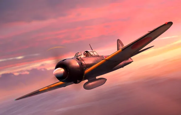 Картинка Mitsubishi, painting, Fighter, Aircraft, WWII, A6M5 Zero, Japanese Navy