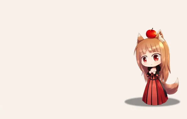 Девушка, минимализм, арт, хвост, уши, чиби, волчица, spice and wolf
