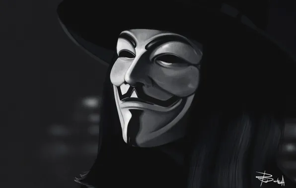 Картинка Красный, Фон, Маска, Vendetta, Арт, Art, Anonymous, Guy Fawkes