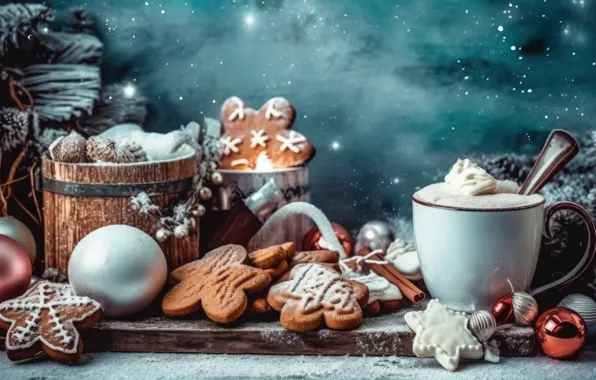 Печенье, Рождество, конфеты, кружка, чашка, сладости, Новый год, напиток