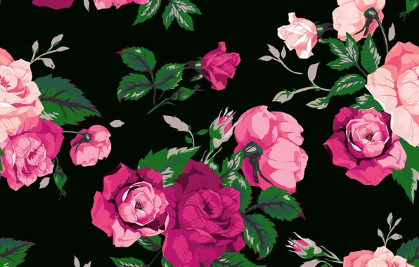 Цветы, фон, розы, текстура, rose, принт, pattern, floral