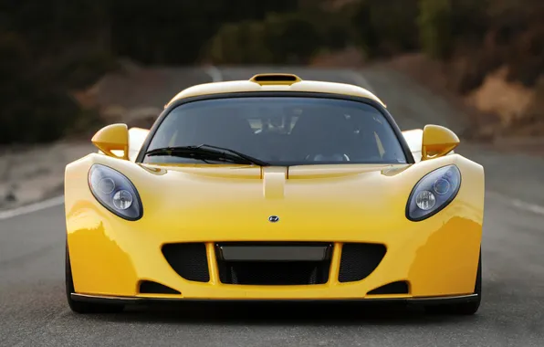Желтый, спорткар, лотус, вид спереди, Hennessey, Lotus Venom GT