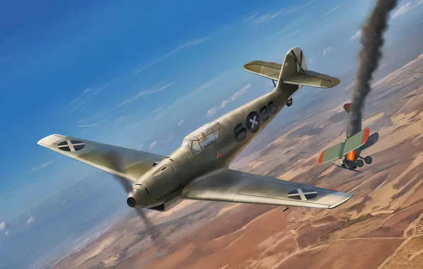 Картинка aviation, airplane, bf-109, art, war