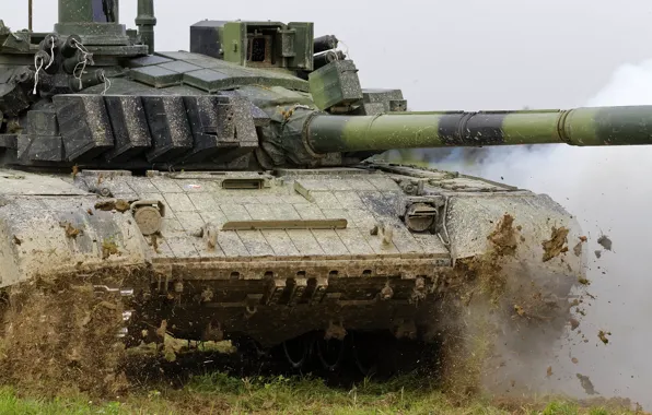 Картинка поле, грязь, танк, боевой, Т-72