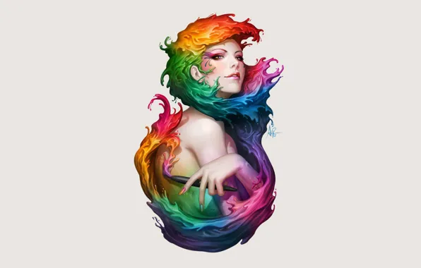 Красный, Девушка, Pink, Рисунок, Синий, Зеленый, Girl, Оранжевый