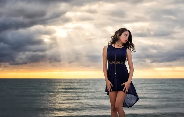 Картинка лето, девушка, рассвет, платье, красотка