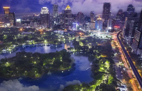 Деревья, город, туман, Таиланд, Бангкок, Thailand, Bangkok