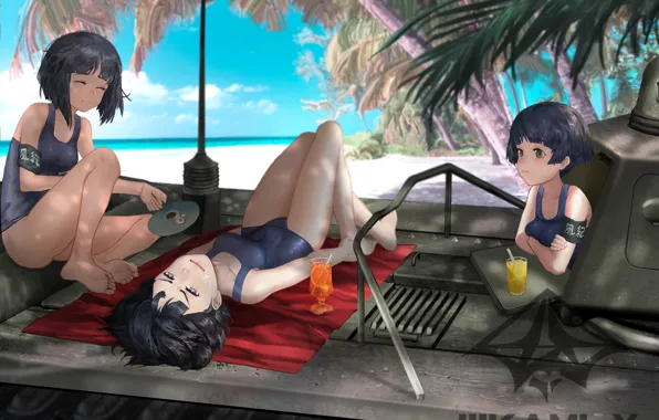 Пляж, Девушки, Коктейль, Лето, Танк, Girls Und Panzer