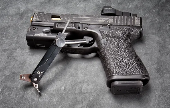 Картинка макро, пистолет, фон, Glock 19, самозарядный