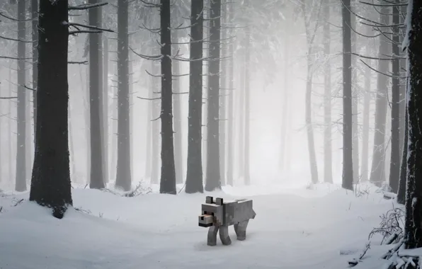 Snow., minecraft, dog