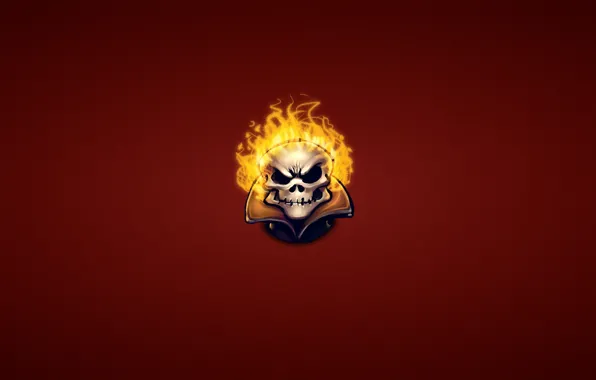 Картинка огонь, череп, минимализм, голова, скелет, Ghost Rider, Призрачный гонщик