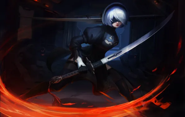 Девушка, Рисунок, Стиль, Android, Арт, Фантастика, Nier, Фигура