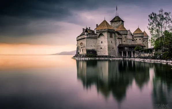 Картинка озеро, замок, Швейцария, Шильйон, Женевское