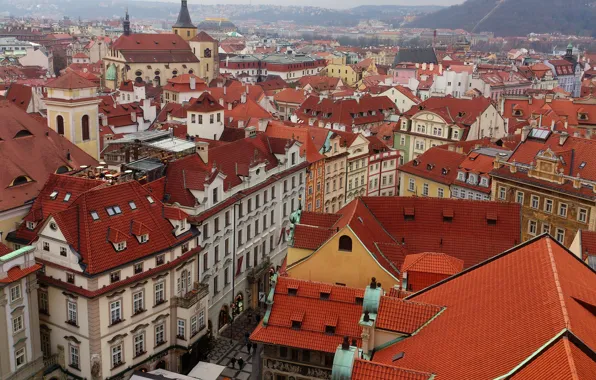 Картинка Дома, Панорама, Прага, Крыши, Здания, Prague, Panorama