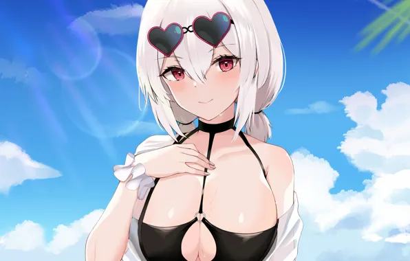 Girl, sexy, cleavage, sky, sea, boobs, anime, beautiful