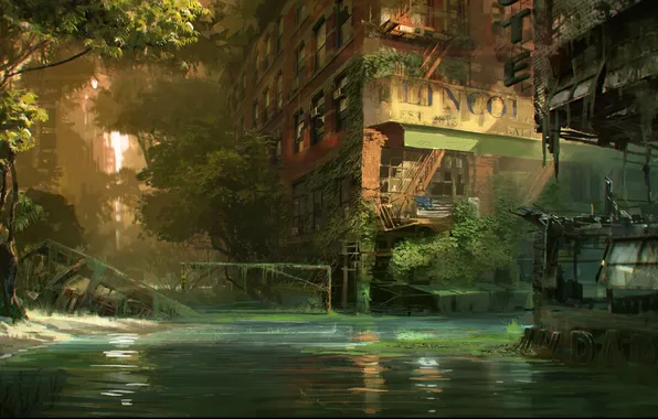Картинка город, апокалипсис, здание, болото, Crysis 3