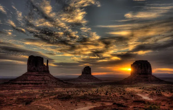 Картинка пейзаж, закат, United States, Utah, Monument Valley