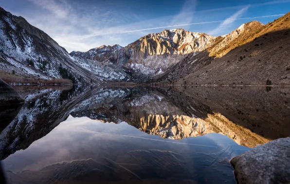 Mountain, lake, snow