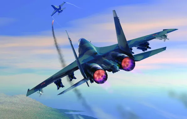 Су-27, F-18, сбивает