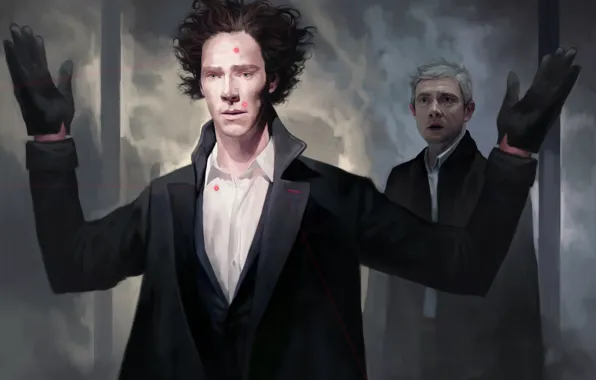 Картинка волосы, руки, арт, Шерлок Холмс, detective, BBC, Benedict Cumberbatch, Sherlock