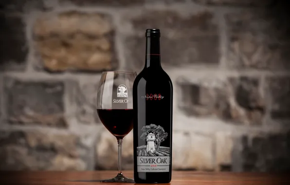 Wine, bottle, wine glass, red wine, Silver Oak, Napa Valley, Cabernet Sauvignon