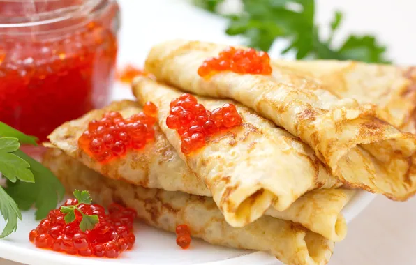 Блины, икра, выпечка, блинчики
