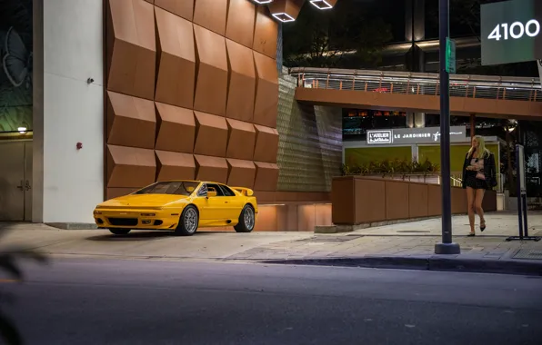 Car, Lotus, girl, yellow, Esprit, Lotus Esprit V8