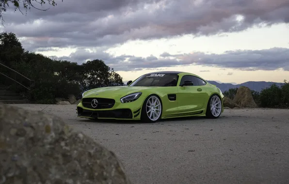 Roadster, Mercedes, Clouds, Sky, Green, AMG, Stone, GT C