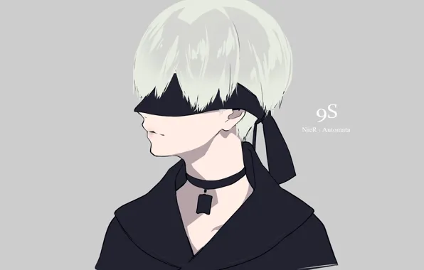 Портрет, мальчик, серый фон, Nier Automata, YoRHa No 9 Type S
