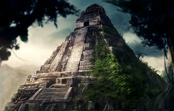 Jungle, painting, concept art, Pyramid