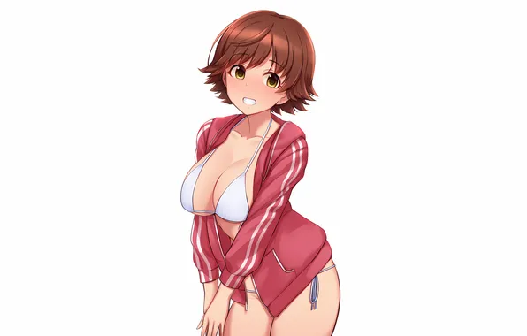 Girl, sexy, cleavage, green eyes, brown hair, boobs, sexy girl, anime