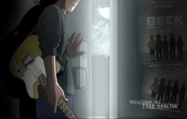 Картинка гитара, дверь, арт, концерт, Аниме, парень, Beck