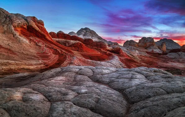 Закат, природа, скалы, каньон, сумерки