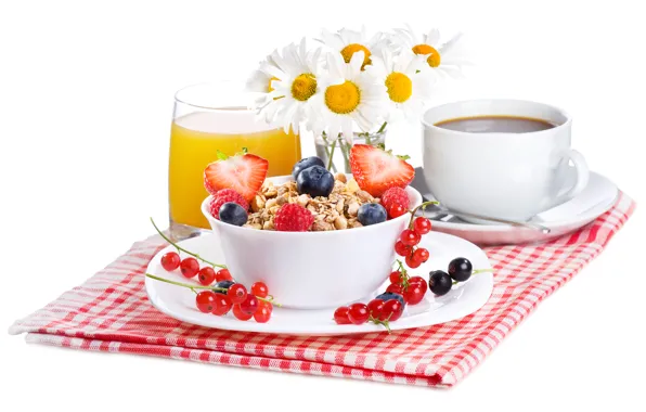Картинка цветы, кофе, еда, завтрак, фрукты