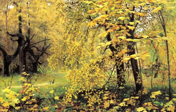 Картинка лес, пейзаж, природа, рисунок, картина, живопись, золотая осень, Остроухов