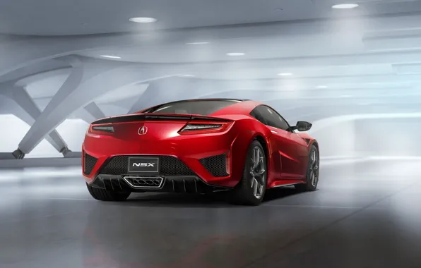 Картинка Red, Car, Acura, NSX, Rear, 2015, Ligth