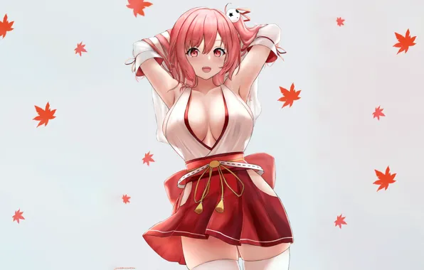 Girl, sexy, cleavage, thighhighs, pink hair, dress, boobs, anime