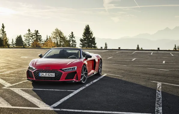 Горы, Audi, парковка, Audi R8, Spyder, V10, 2020, RWD