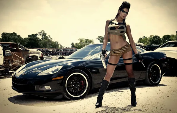 Девушка, Corvette, Chevrolet, Girl, Car, шевроле, корвет, Army