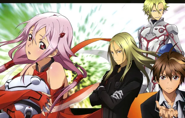 Форма, доспех, guilty crown, розовые волосы, inori yuzuriha, корона грешника, shu ouma, gai tsutsugami