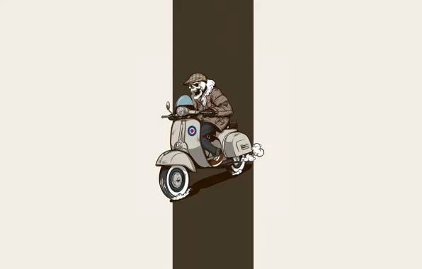 Минимализм, Рисунок, Череп, Стиль, Фон, Мопед, Fantasy, Арт