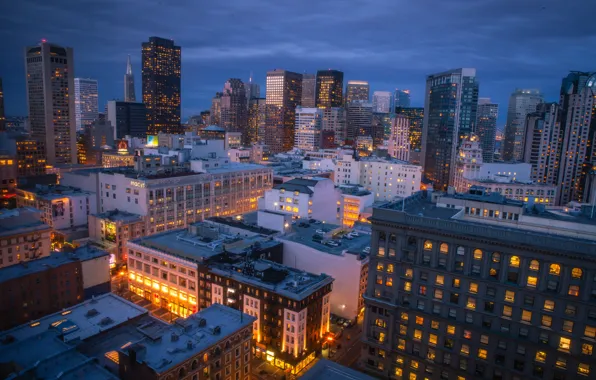 Картинка ночь, город, фото, небоскребы, Сан-Франциско, США