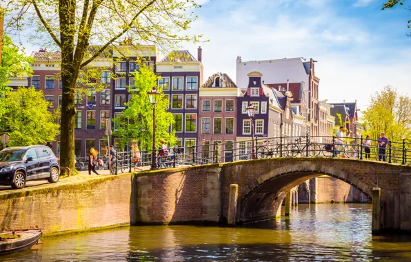 Мост, река, весна, Амстердам, bridge, Amsterdam, old, spring