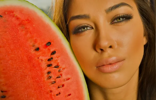 Angela, eyes, model, photodromm, brunette, look, watermelon, Jackie