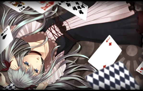 Карты, девушка, арт, vocaloid, hatsune miku, sawao, kenban2
